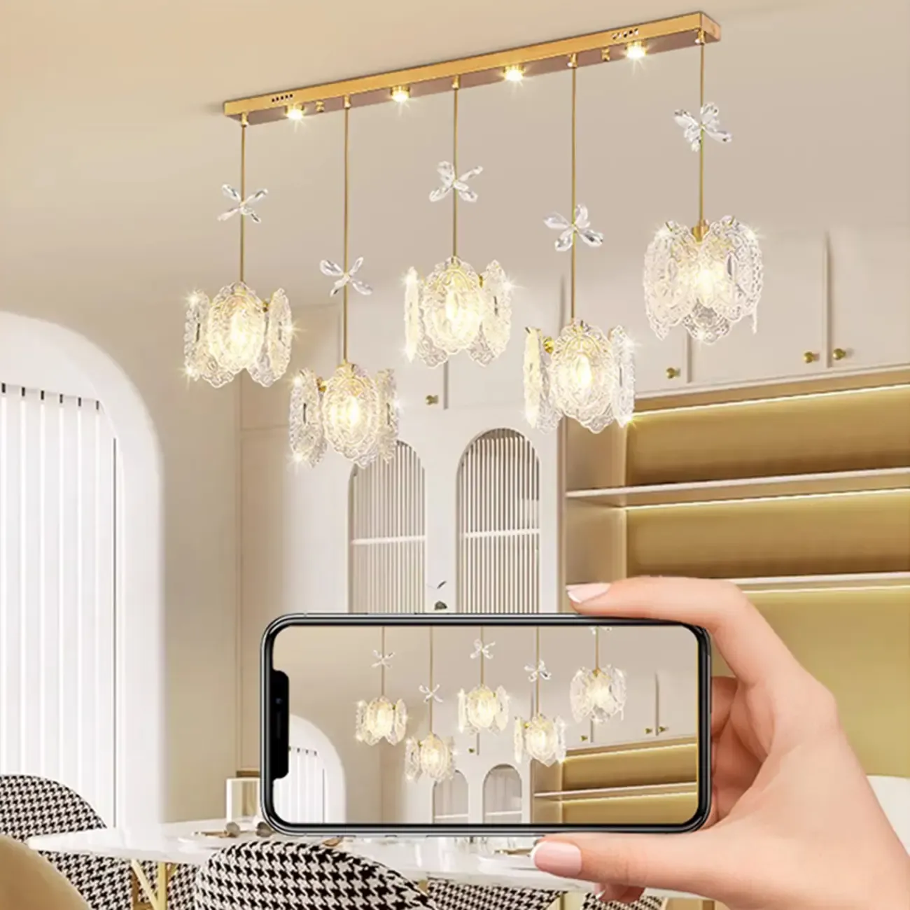 Elegant Gold Glass Pendant Light for Kitchen Island Image - 20