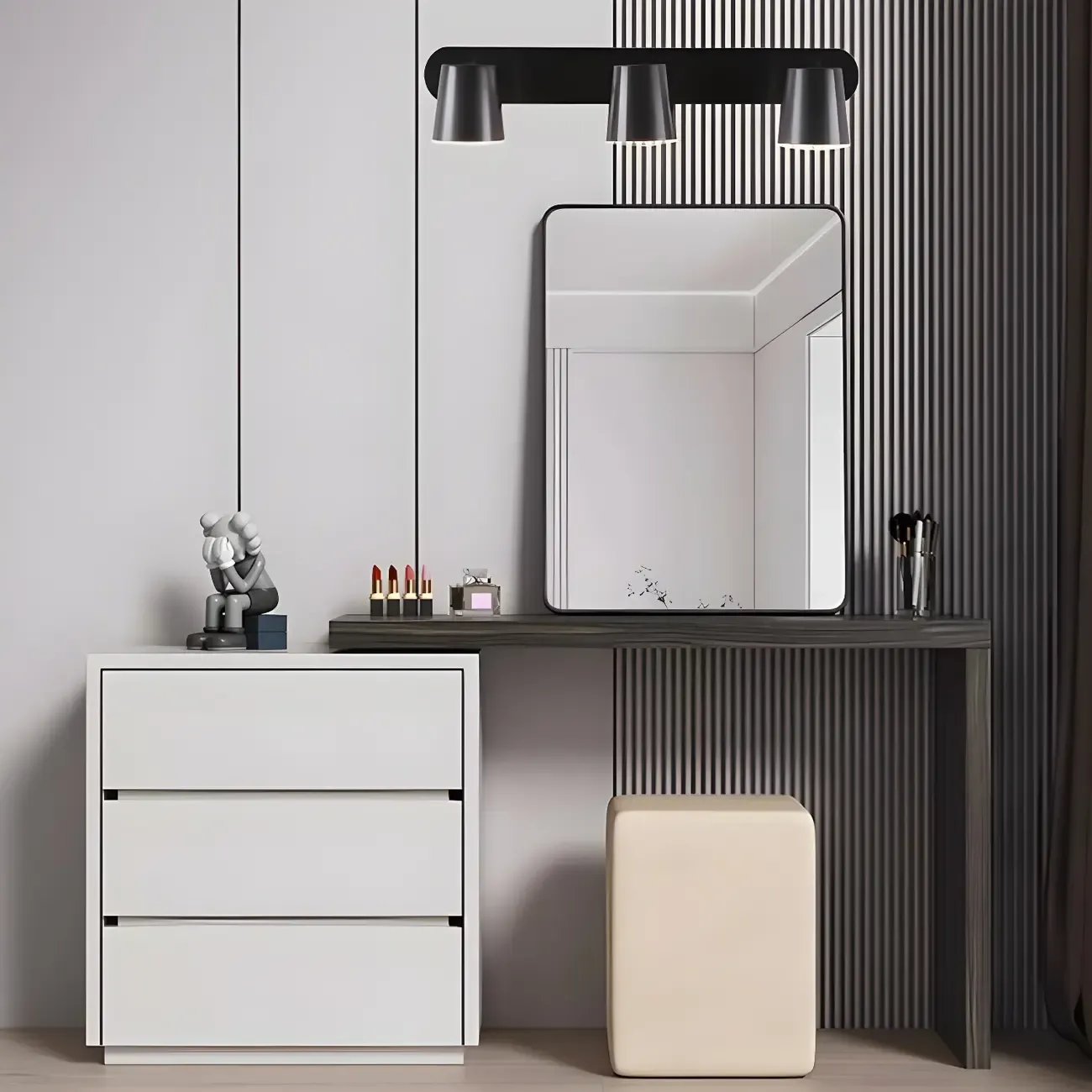 Geometric Dimmable Black Vanity Light  with 3-Light | HomeyFad