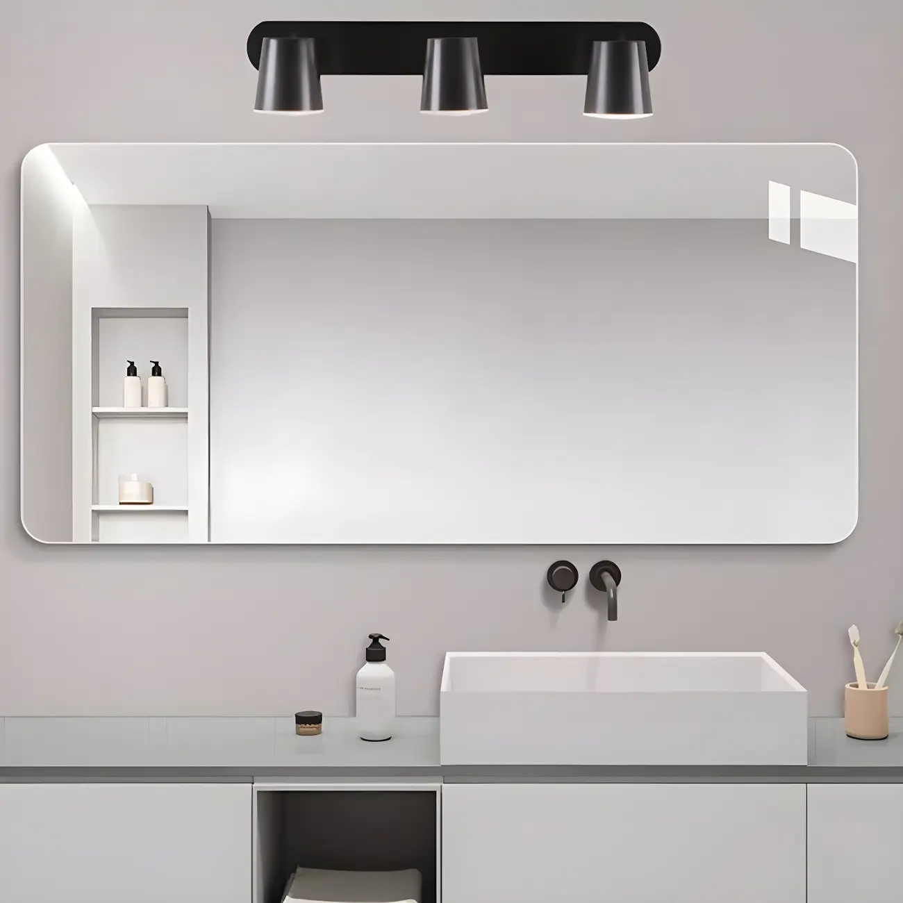 Geometric Dimmable Black Vanity Light  with 3-Light | homeyfad