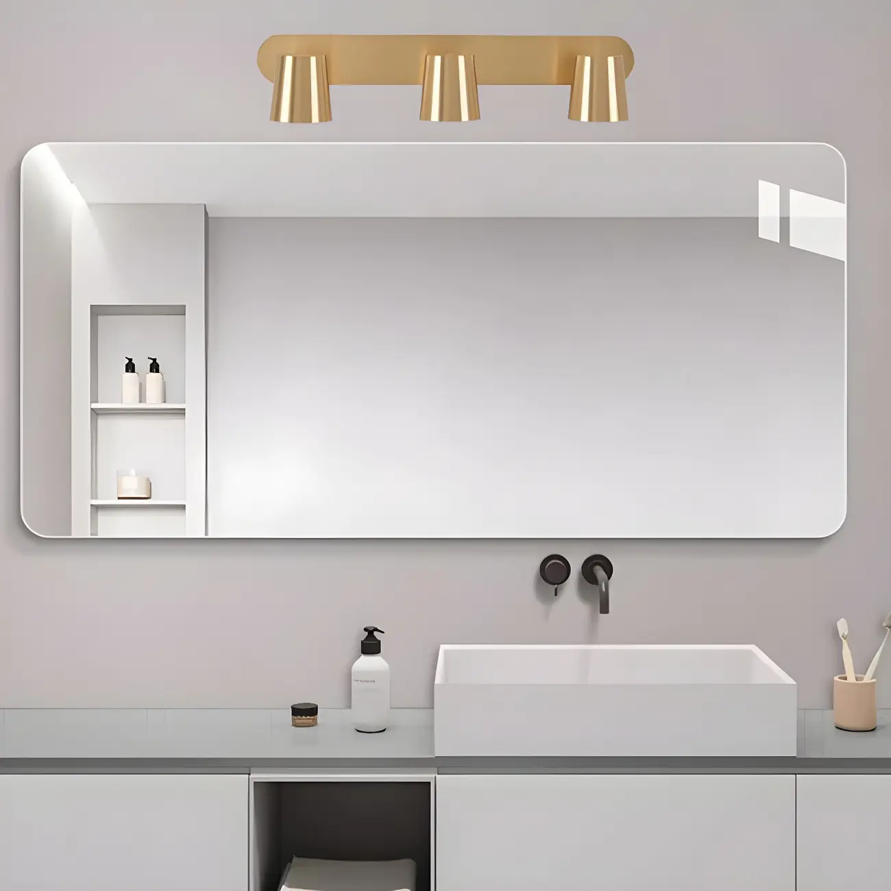 Geometric Dimmable Black Vanity Light  with 3-Light | homeyfad