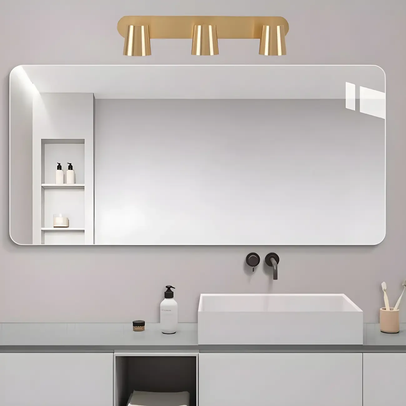 Geometric Dimmable Black Vanity Light  with 3-Light