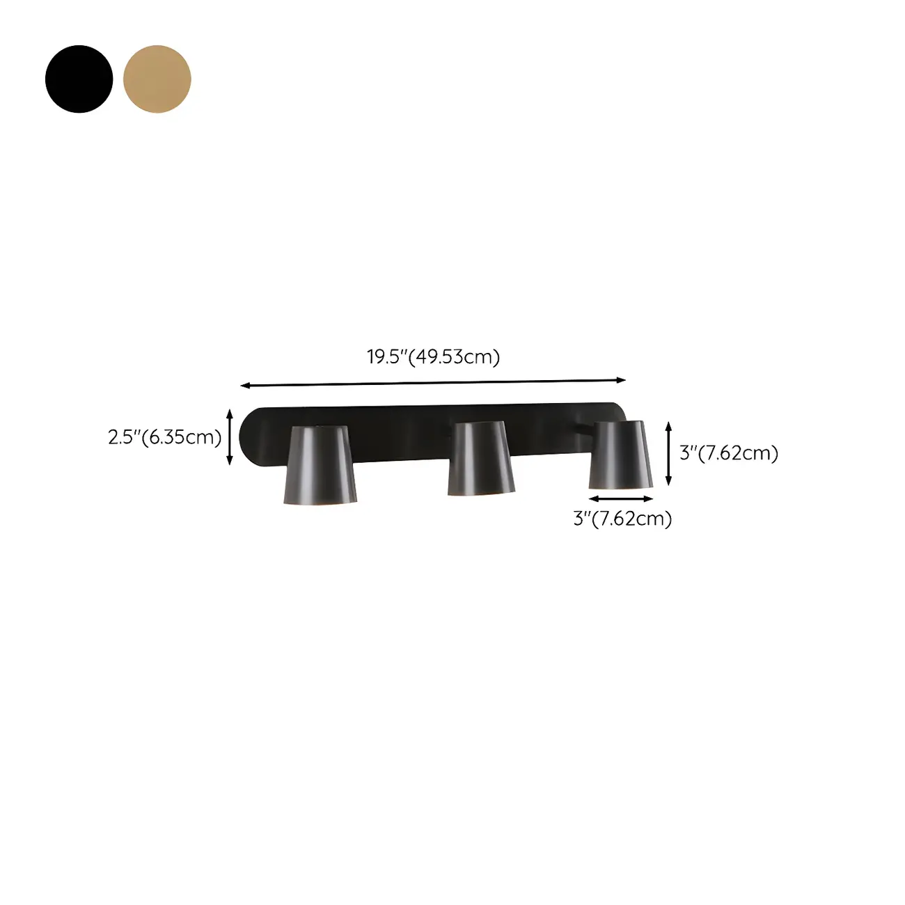 Geometric Dimmable Black/Gold Vanity Light  with 3-Light  #size