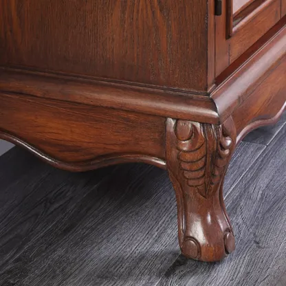 Traditional Beige Wooden Floral Shoe Cabinet with Drawers Image - 8