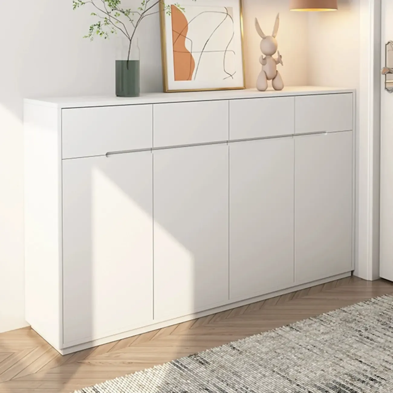 Trendy Large White Wood Hallway Shoe Cabinet Image - 1