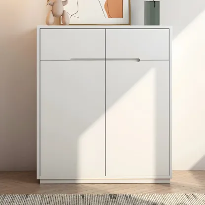 Trendy Large White Wood Hallway Shoe Cabinet Image - 3
