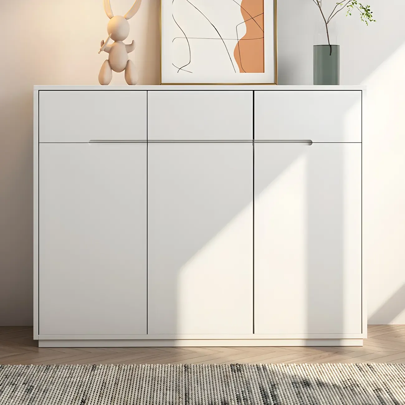Trendy Large White Wood Hallway Shoe Cabinet Image - 2