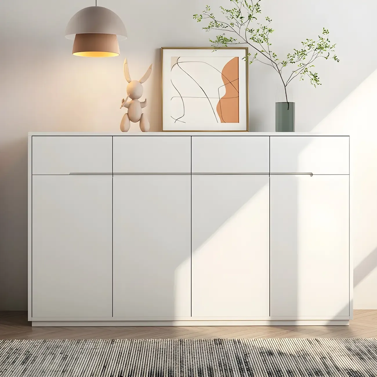 Trendy Large White Wood Hallway Shoe Cabinet Image - 5