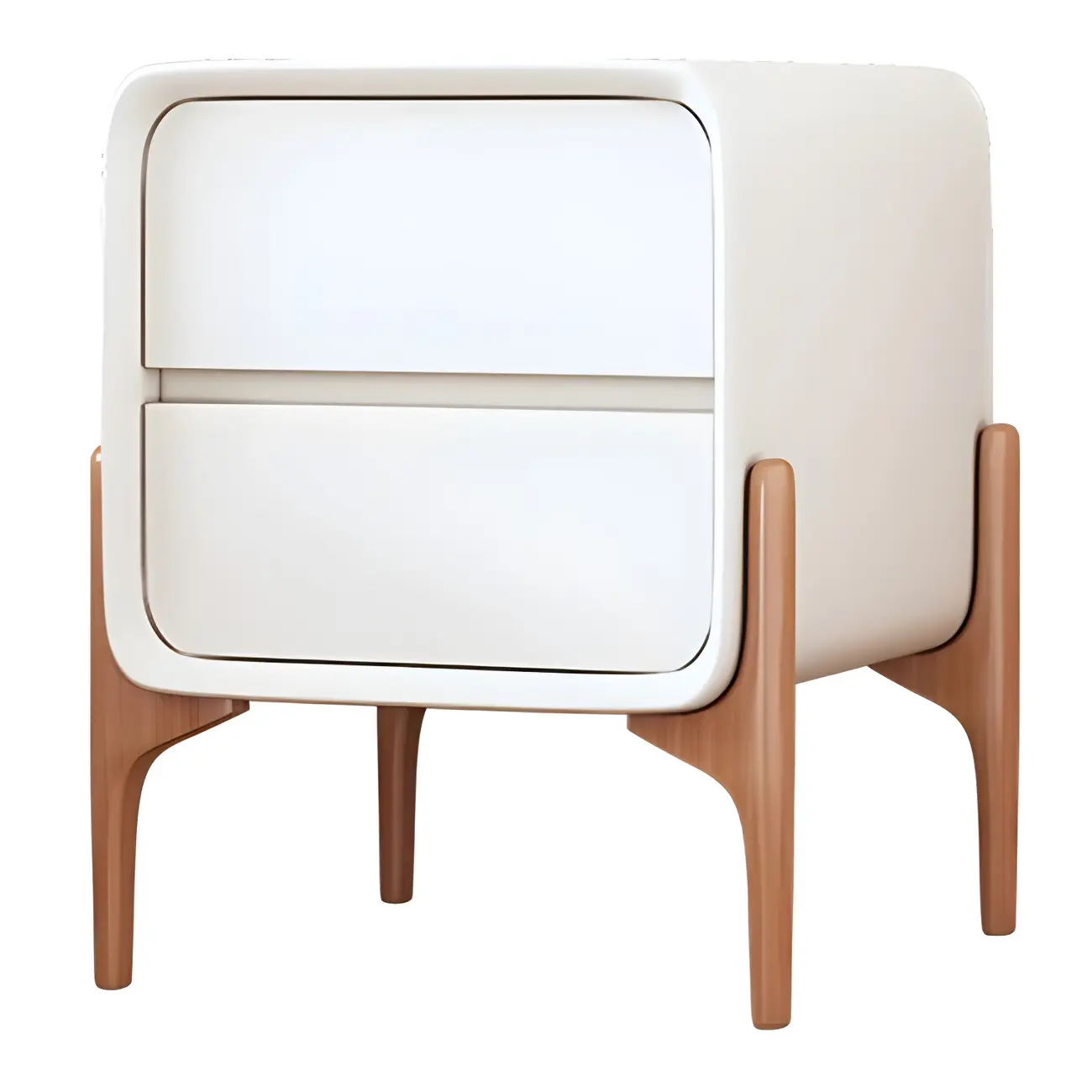 Simple Curved Wooden Faux Leather 2 Drawer Nightstand Image - 10 | homeyfad