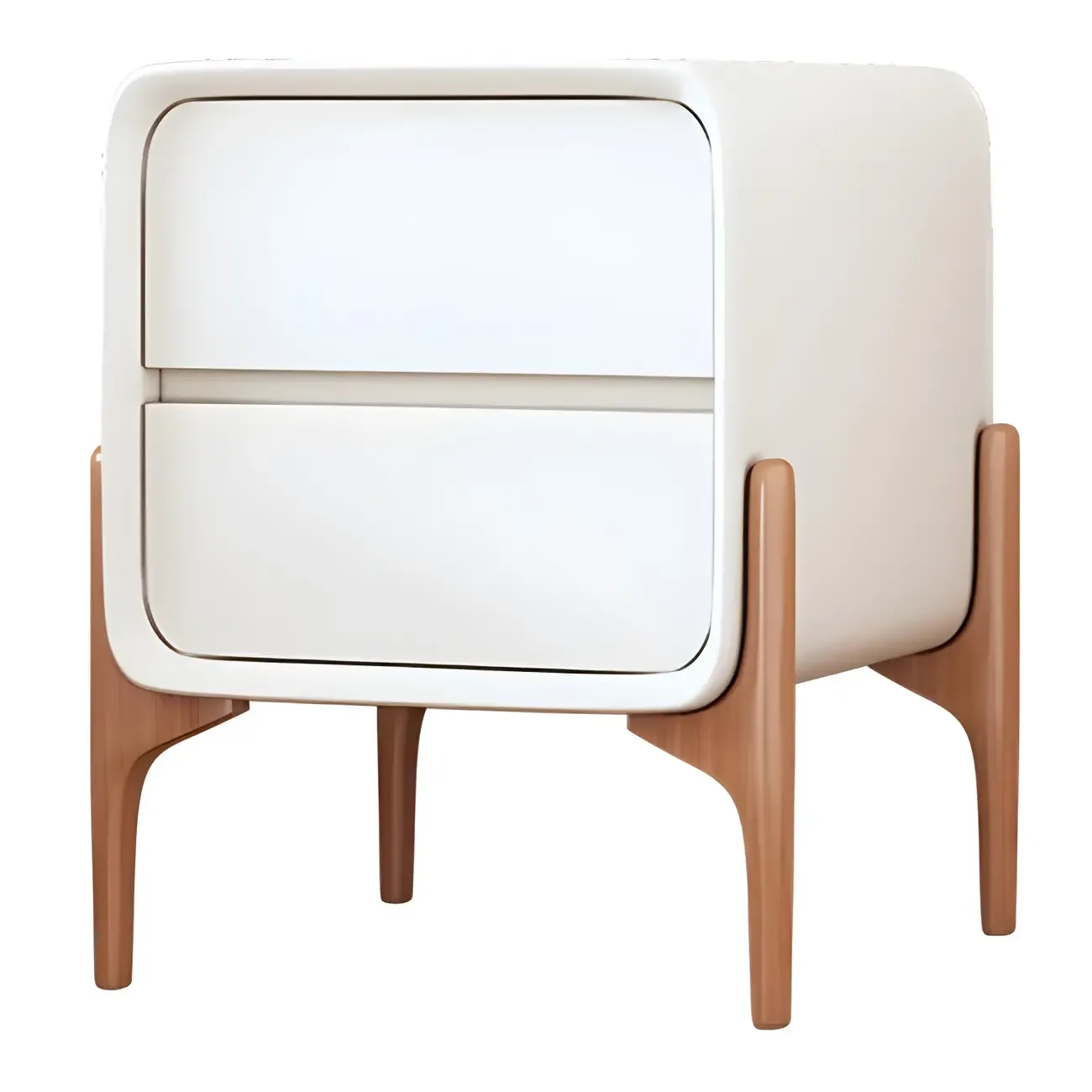 Simple Curved Wooden Faux Leather 2 Drawer Nightstand Image - 10