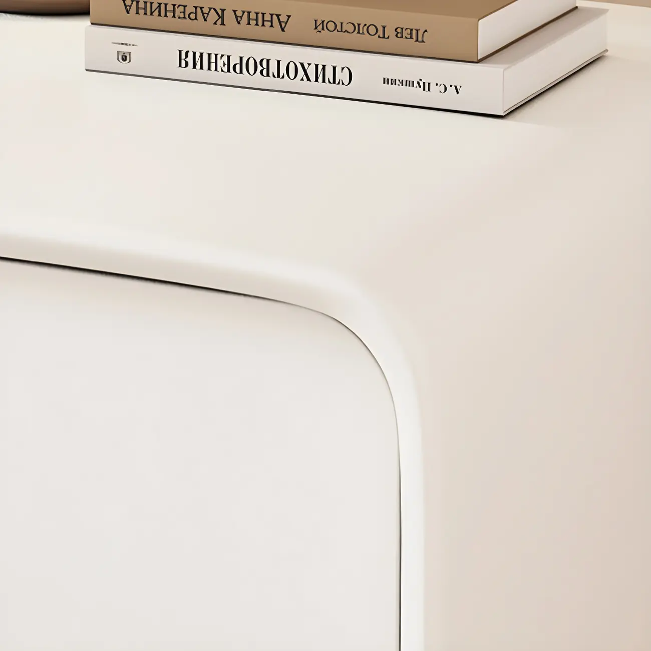 Simple Curved Wooden Faux Leather 2 Drawer Nightstand Image - 12 | homeyfad