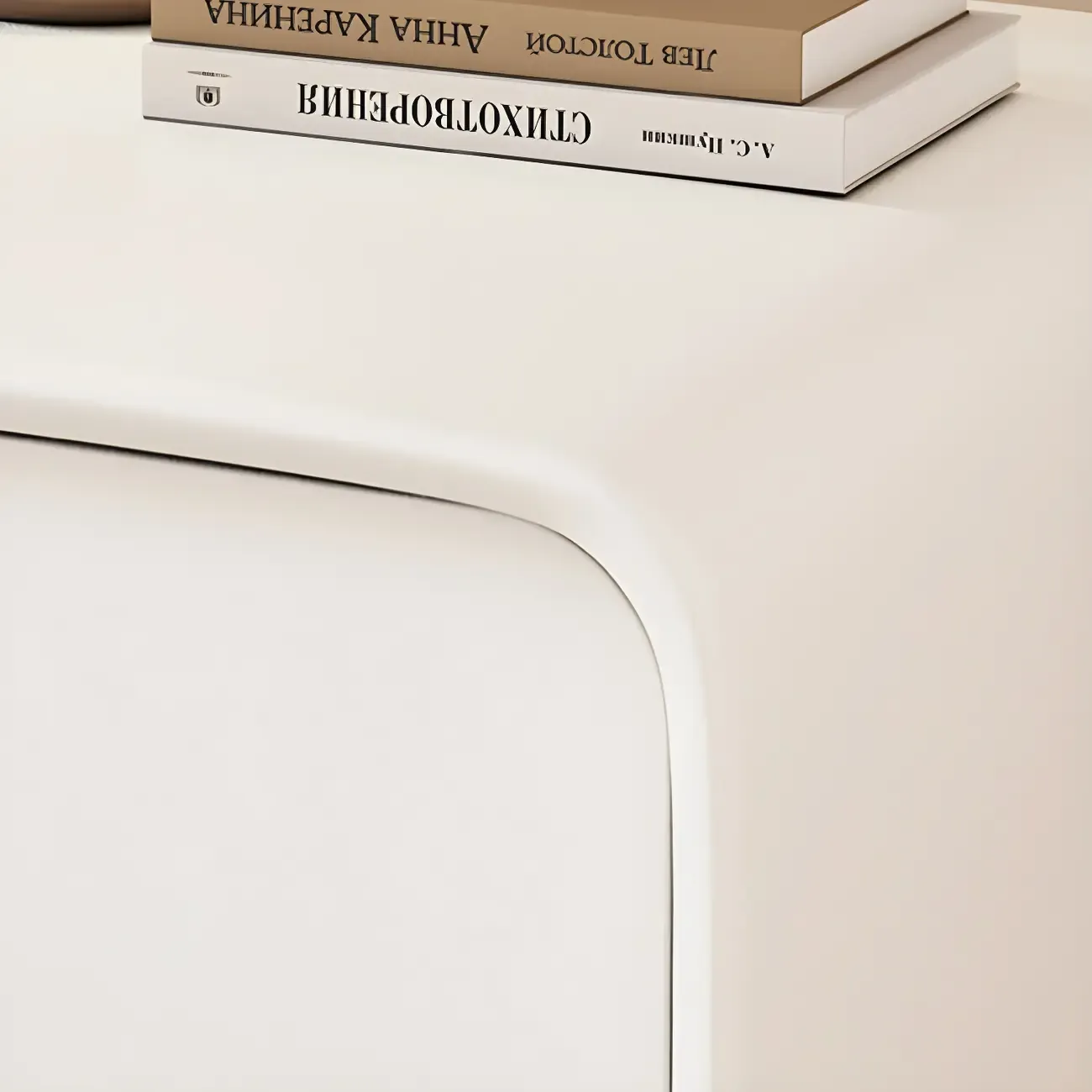 Simple Curved Wooden Faux Leather 2 Drawer Nightstand Image - 12