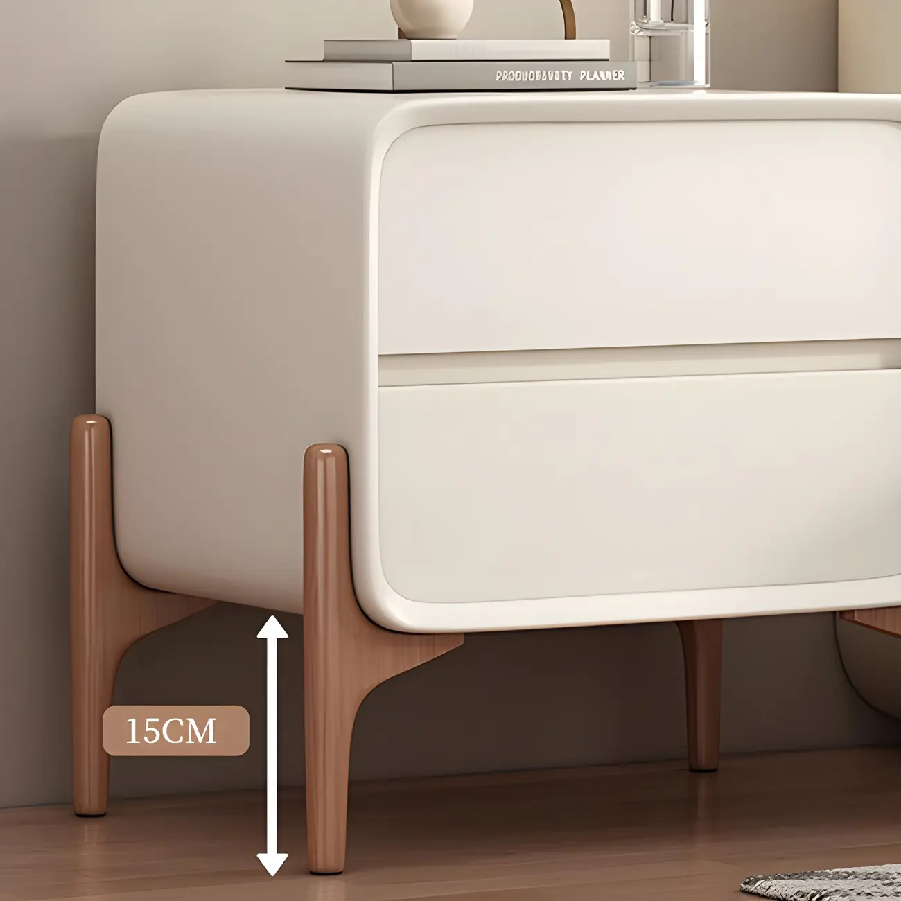 Simple Curved Wooden Faux Leather 2 Drawer Nightstand Image - 13 | homeyfad