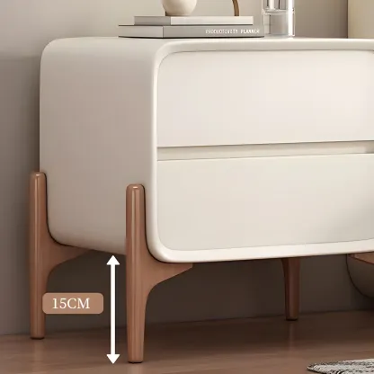 Simple Curved Wooden Faux Leather 2 Drawer Nightstand Image - 13