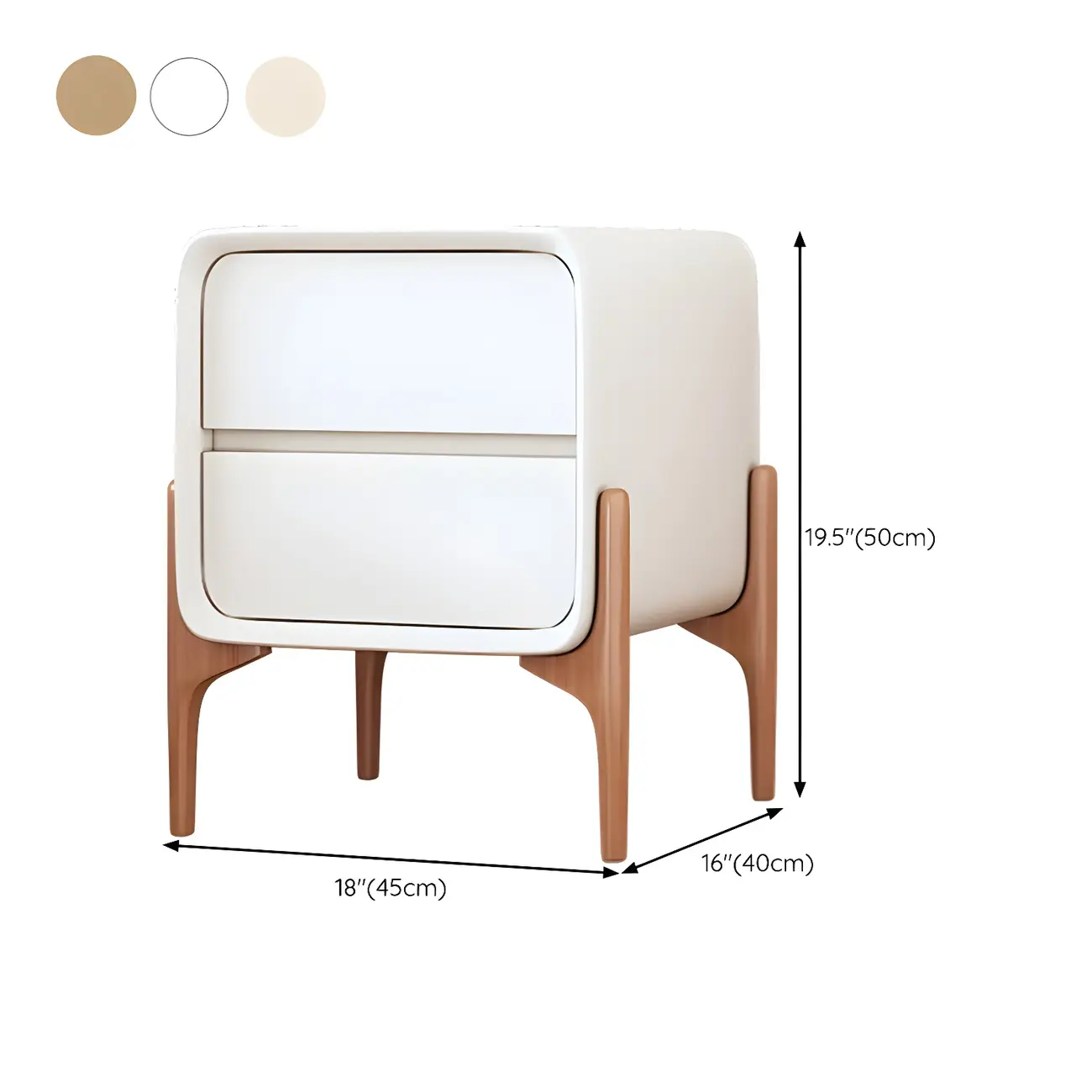 Simple Curved Wooden Faux Leather 2 Drawer Nightstand Image - 15 | homeyfad