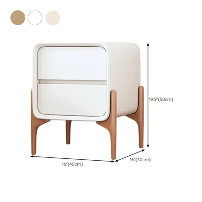 Simple Curved Wooden Faux Leather 2 Drawer Nightstand Image - 16