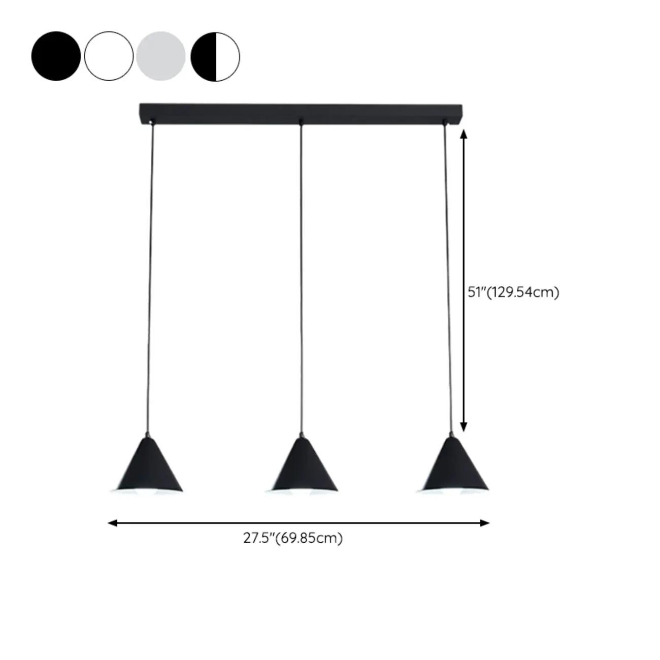 3-Light Modern Multi-Color Cone Pendant Light for Kitchen Island #size