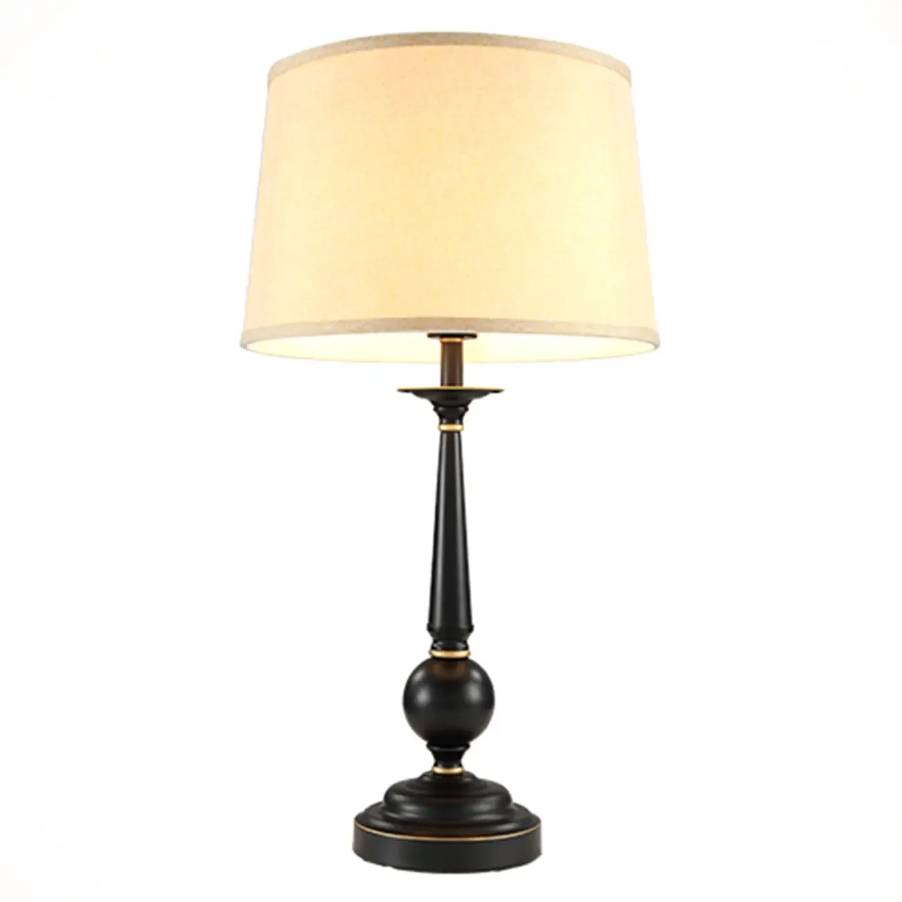 Traditional Fabric Shade Black Metal Standard Table Lamp Image - 5