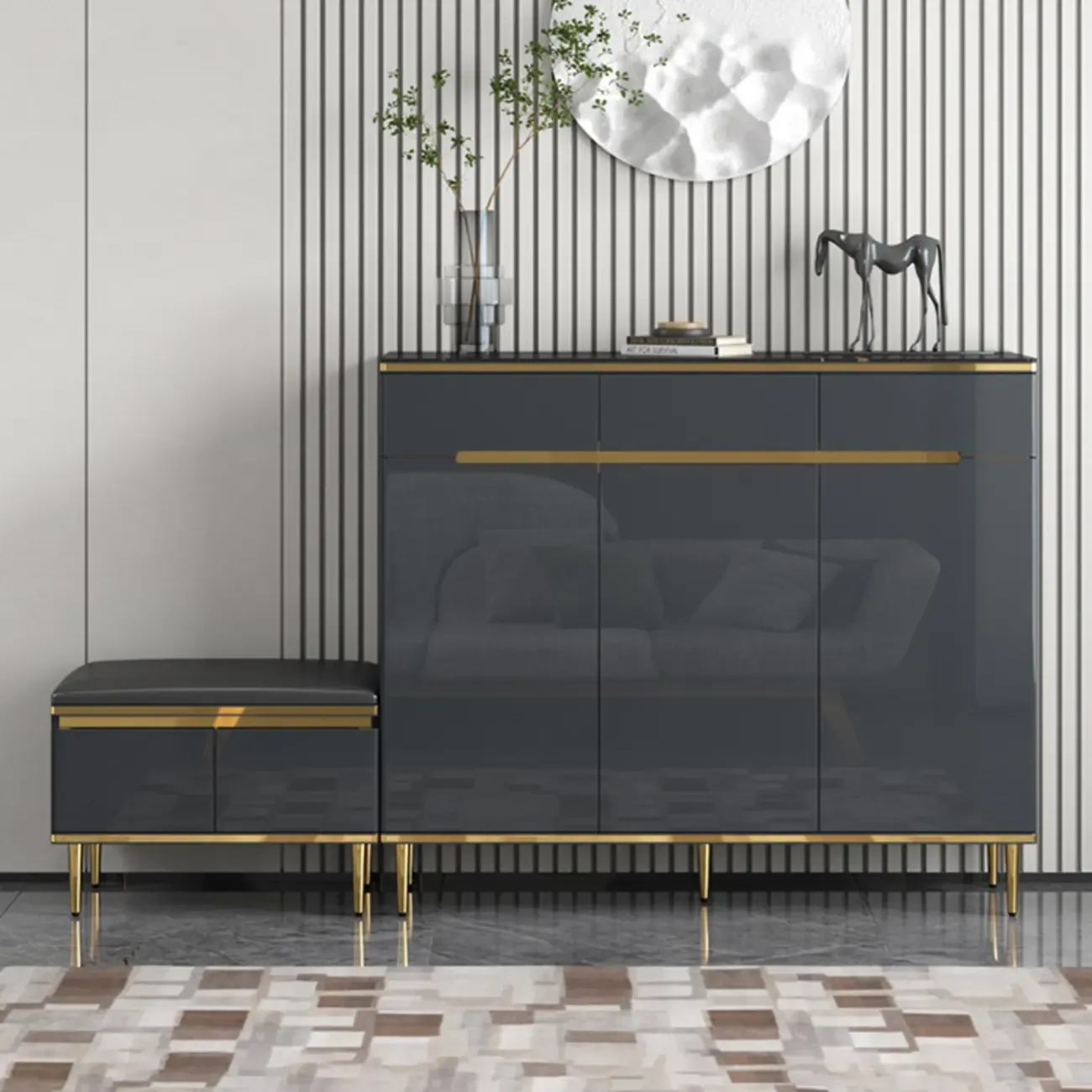 Glam Grey Solid Wood Entryway Shoe Storage Cabinet Image - 1