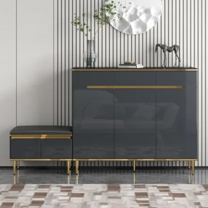 Glam Grey Solid Wood Entryway Shoe Storage Cabinet Image - 1