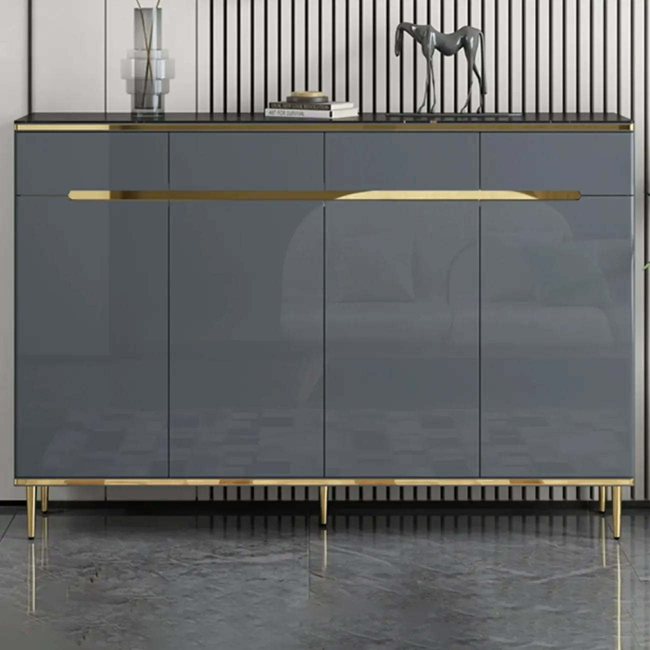 Glam Grey Solid Wood Entryway Shoe Storage Cabinet Image - 3