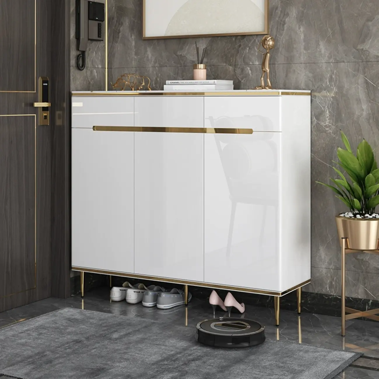 Glam Grey Solid Wood Entryway Shoe Storage Cabinet Image - 6 | homeyfad