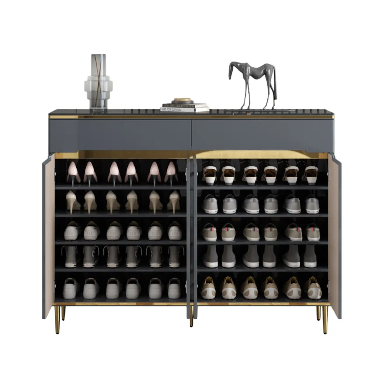 Glam Grey Solid Wood Entryway Shoe Storage Cabinet Image - 18 | homeyfad