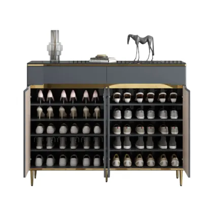 Glam Grey Solid Wood Entryway Shoe Storage Cabinet Image - 18