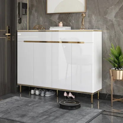 Glam Grey Solid Wood Entryway Shoe Storage Cabinet Image - 7