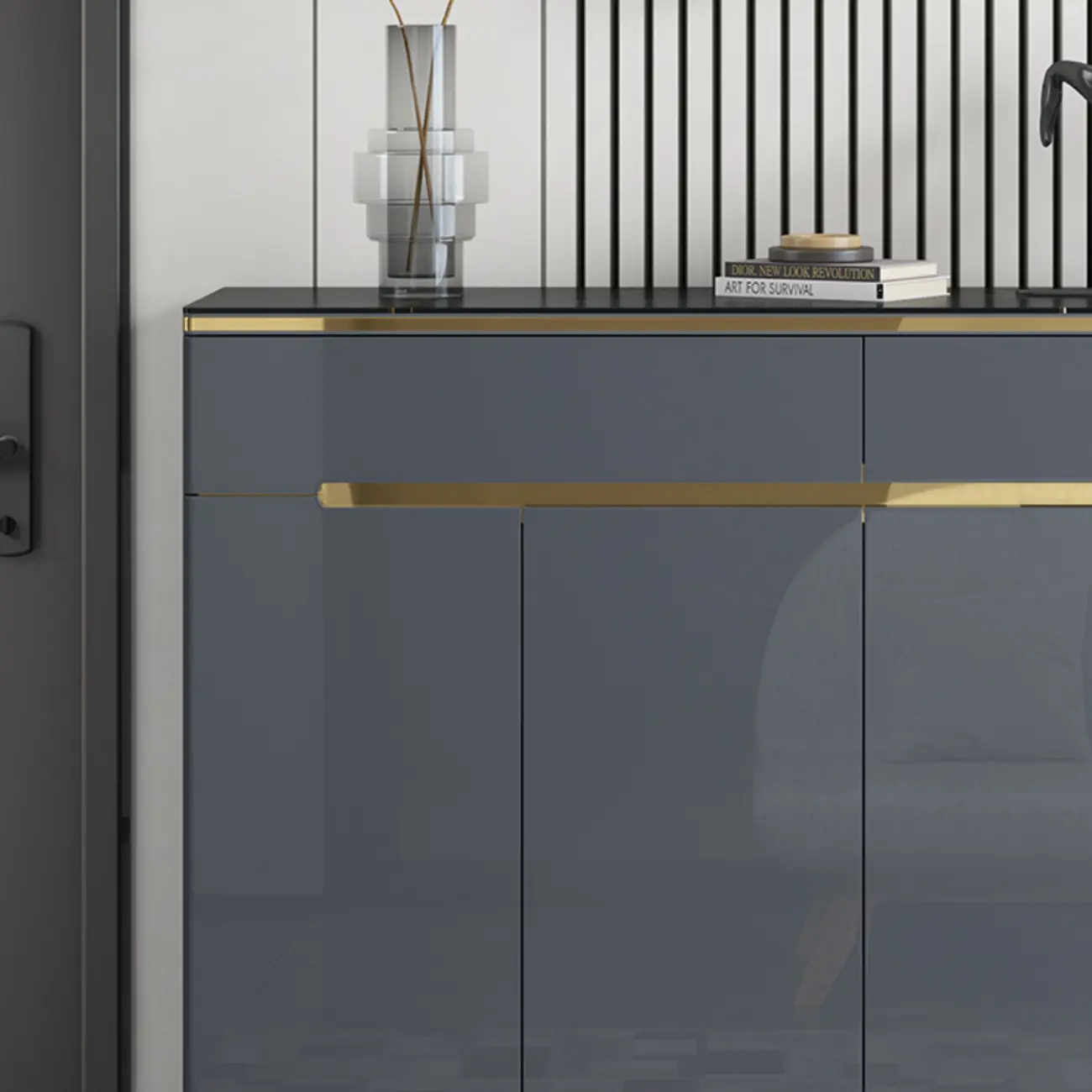 Glam Grey Solid Wood Entryway Shoe Storage Cabinet Image - 15 | homeyfad