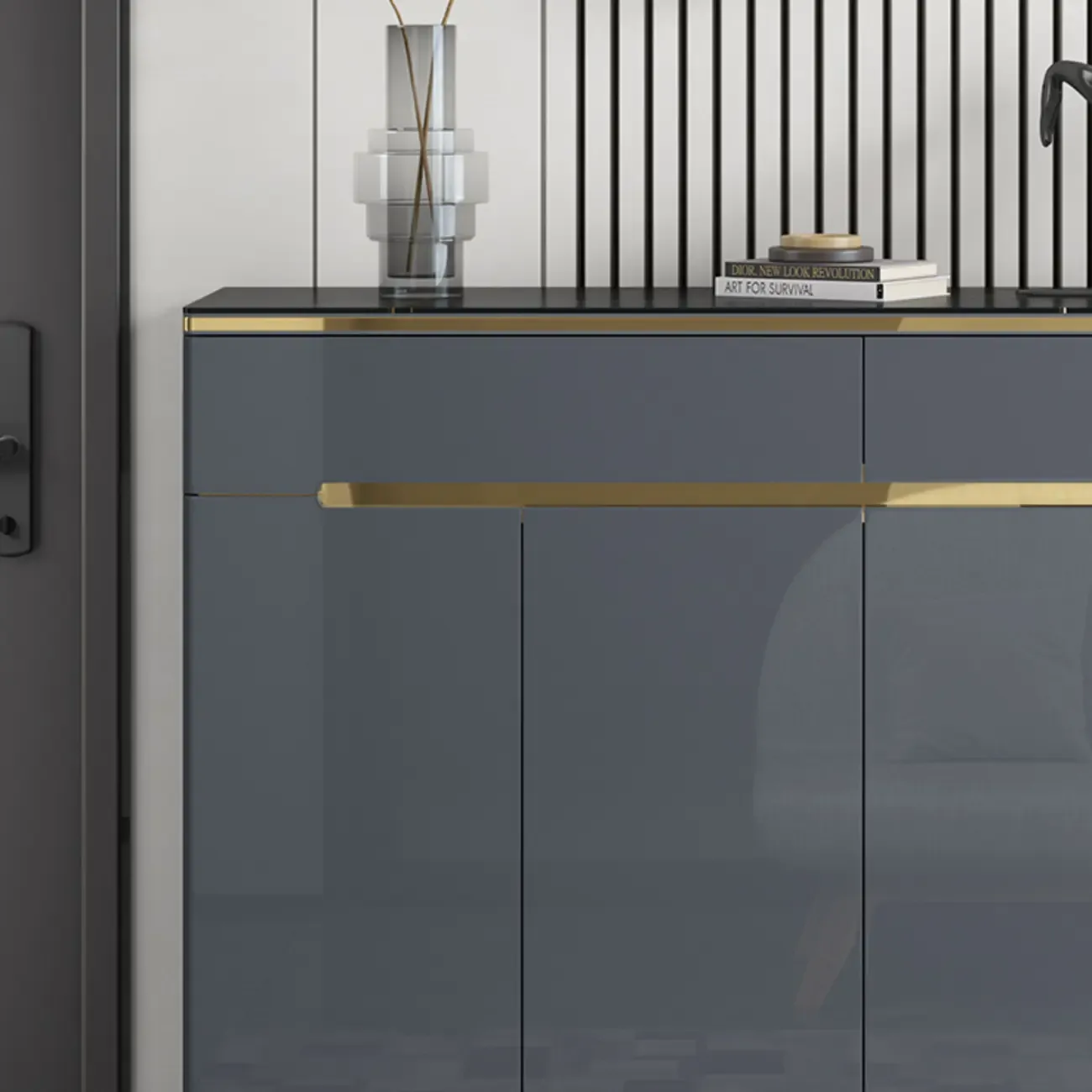 Glam Grey Solid Wood Entryway Shoe Storage Cabinet Image - 15