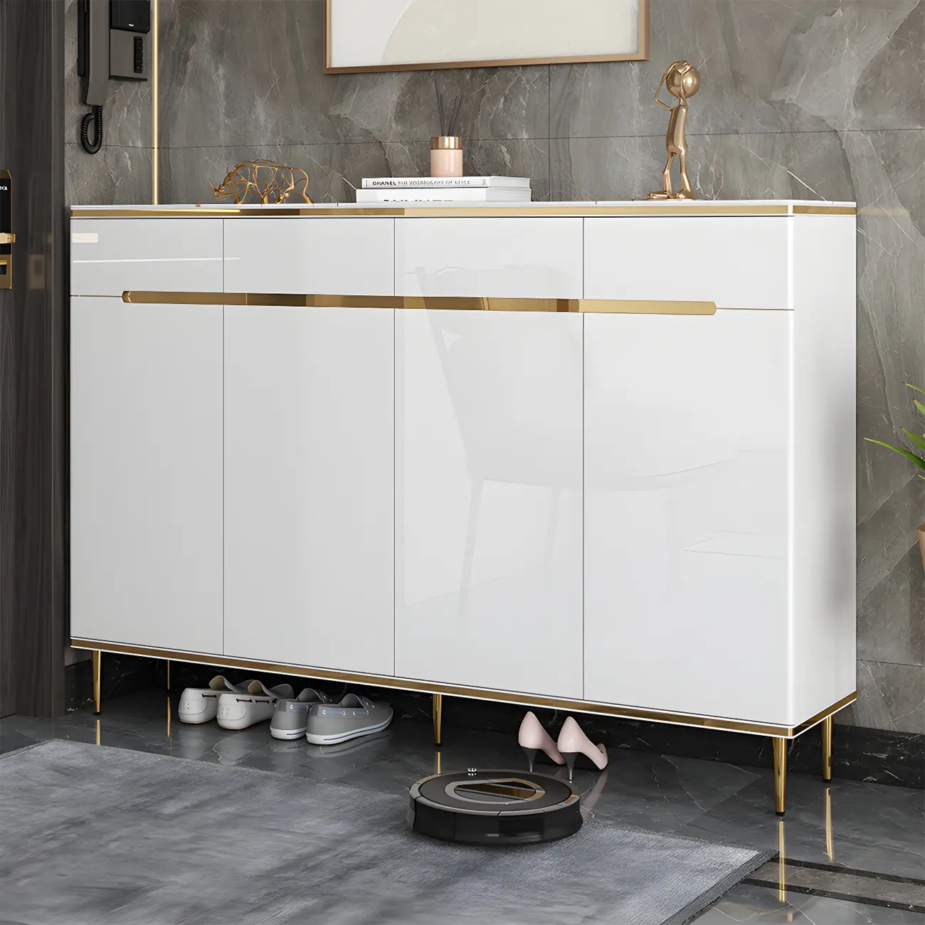 Glam Grey Solid Wood Entryway Shoe Storage Cabinet Image - 8 | homeyfad