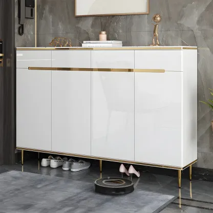 Glam Grey Solid Wood Entryway Shoe Storage Cabinet Image - 8