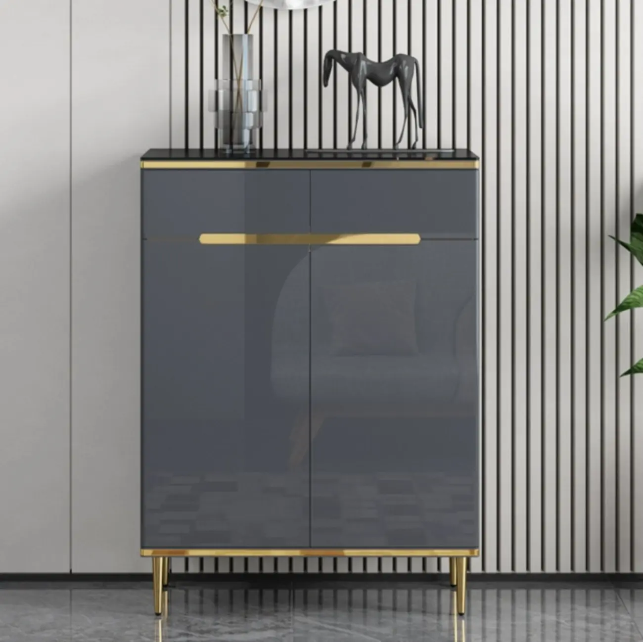 Glam Grey Solid Wood Entryway Shoe Storage Cabinet Image - 9 | homeyfad