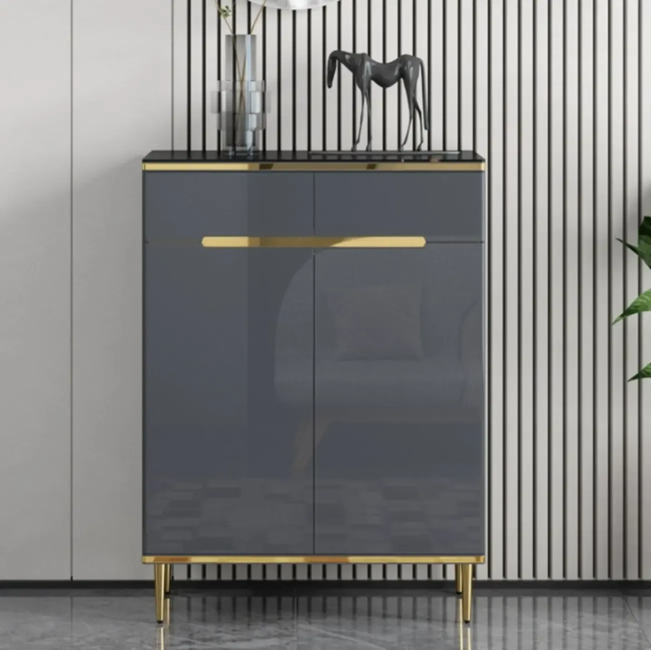 Glam Grey Solid Wood Entryway Shoe Storage Cabinet Image - 9