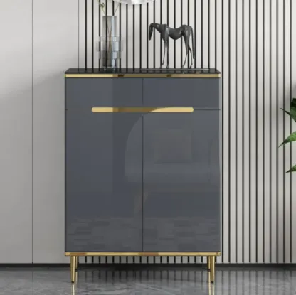 Glam Grey Solid Wood Entryway Shoe Storage Cabinet Image - 9