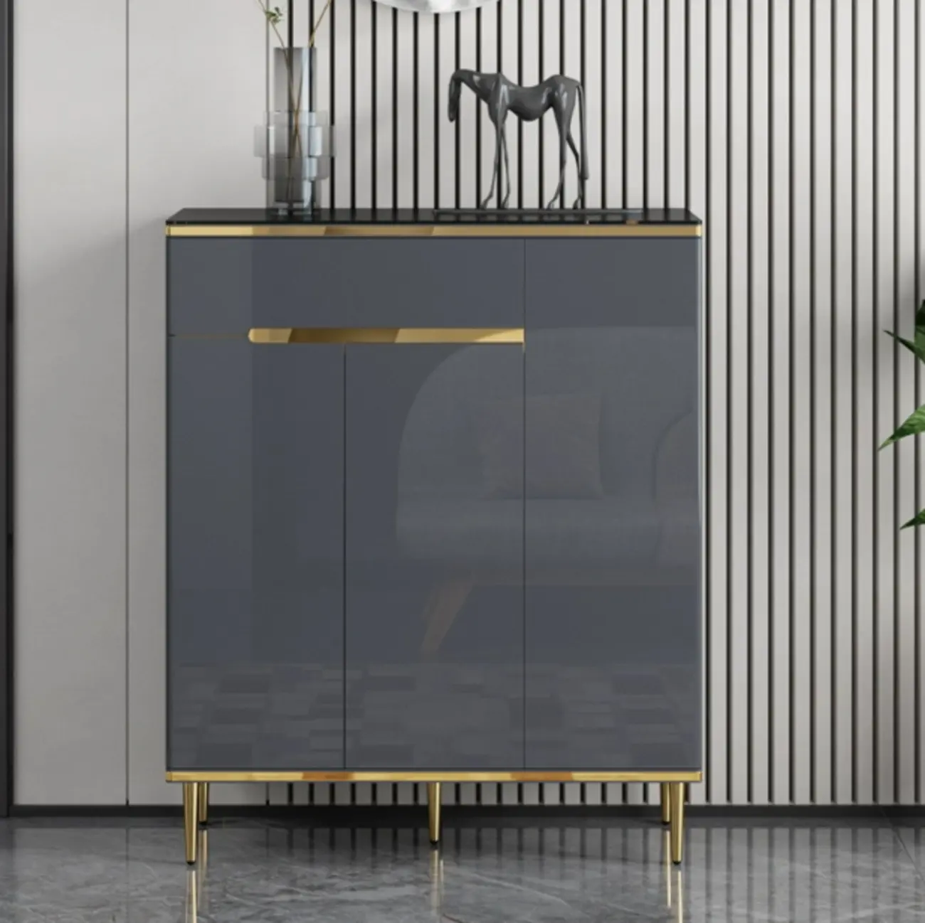 Glam Grey Solid Wood Entryway Shoe Storage Cabinet Image - 10 | homeyfad