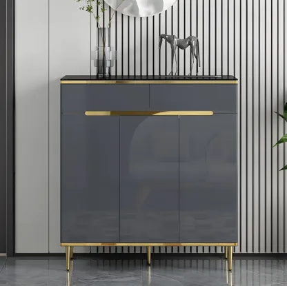 Glam Grey Solid Wood Entryway Shoe Storage Cabinet Image - 11