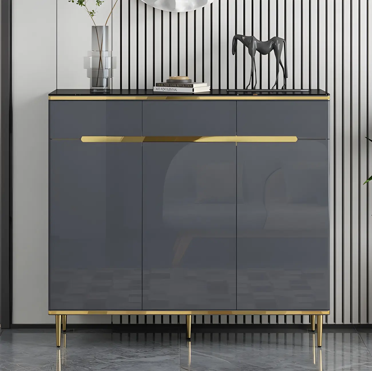 Glam Grey Solid Wood Entryway Shoe Storage Cabinet Image - 12 | homeyfad