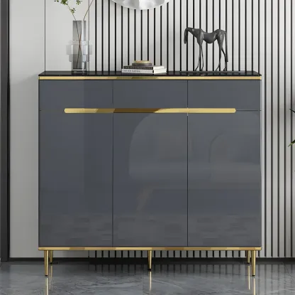 Glam Grey Solid Wood Entryway Shoe Storage Cabinet Image - 12