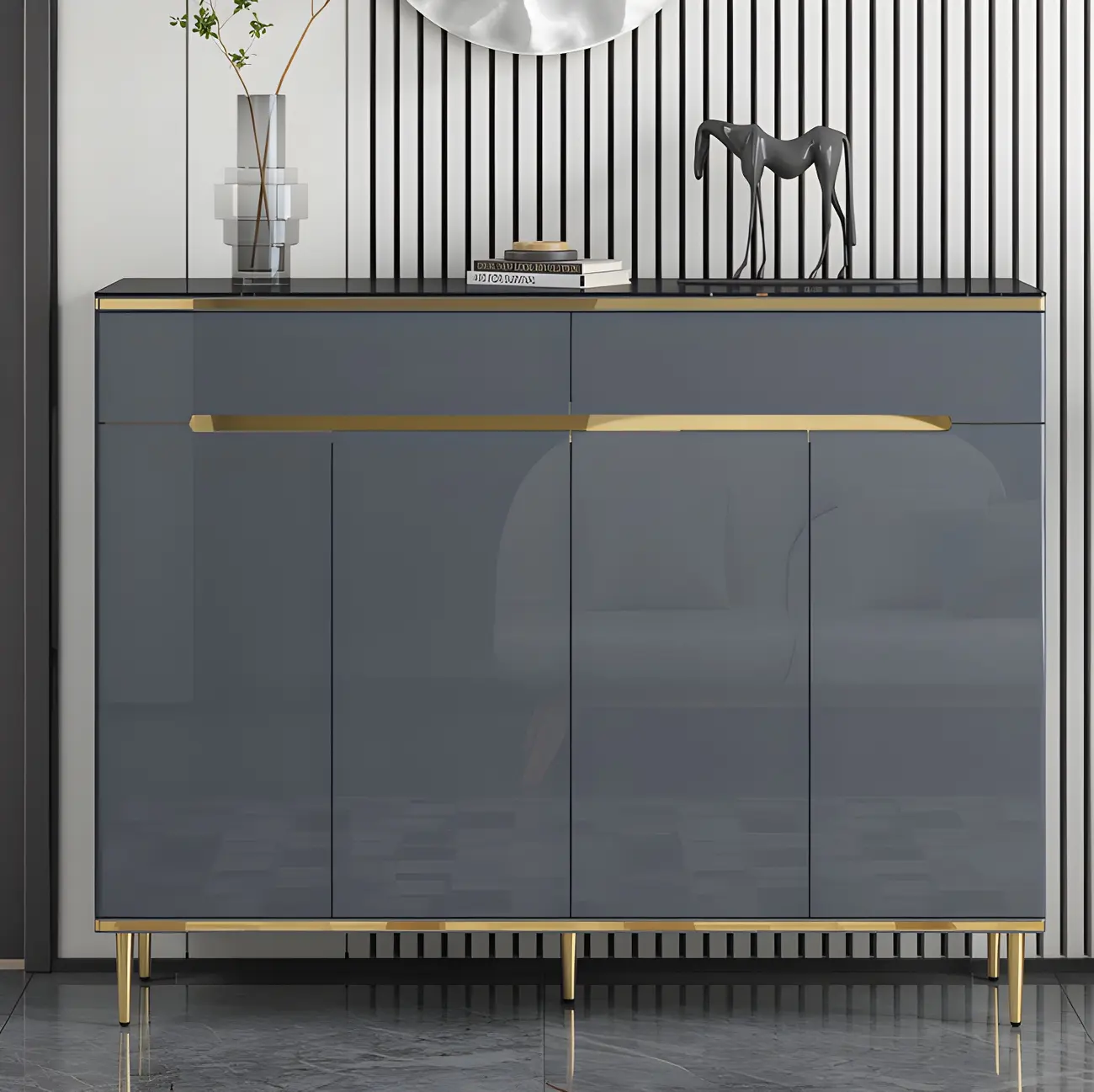 Glam Grey Solid Wood Entryway Shoe Storage Cabinet Image - 13 | homeyfad