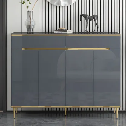 Glam Grey Solid Wood Entryway Shoe Storage Cabinet Image - 13