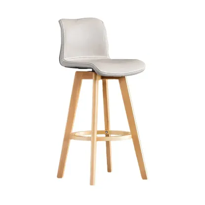 Modern Wooden Bar Stools with Cushioned Backrest for Kitchen Image - 20