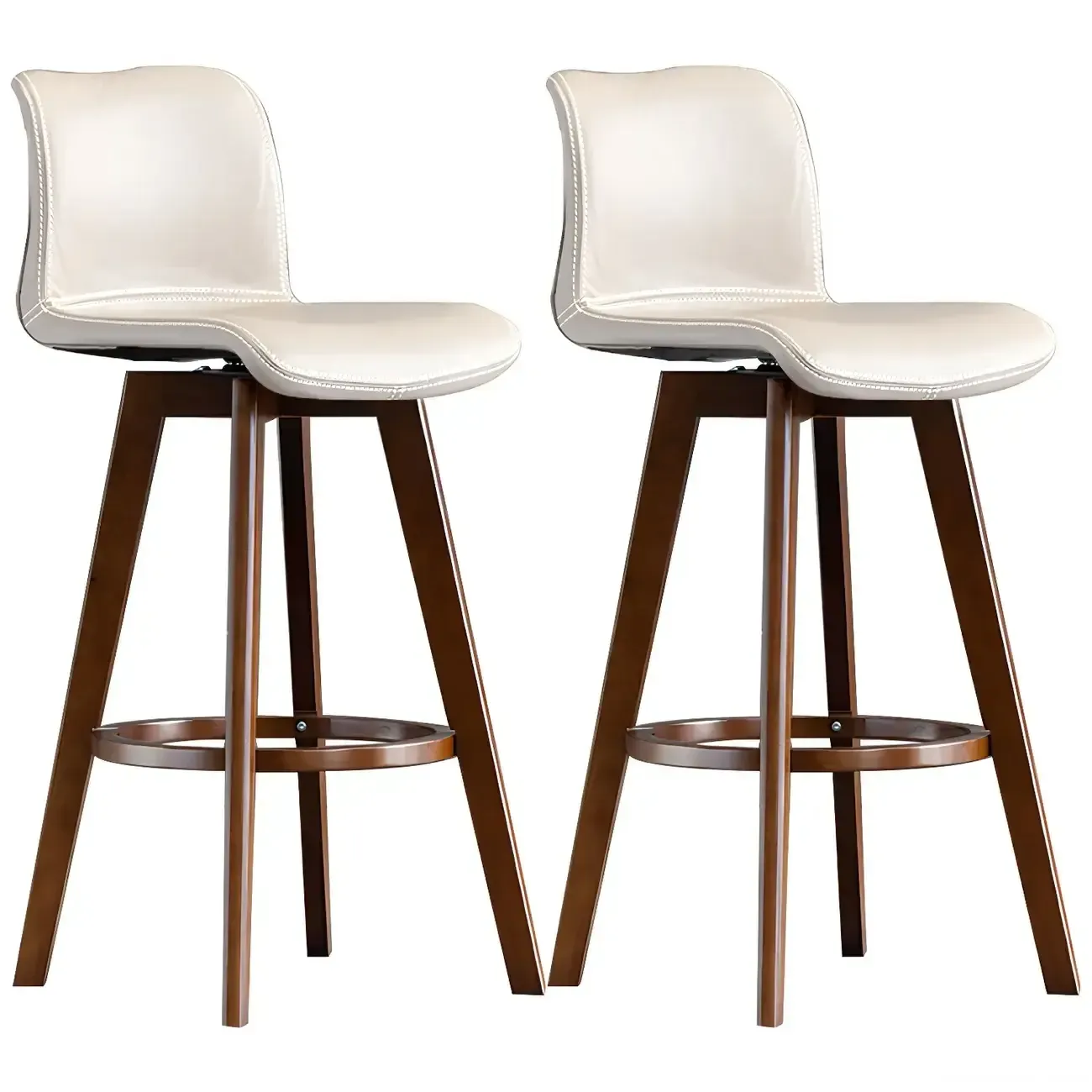 Modern Wooden Bar Stools with Cushioned Backrest for Kitchen Image - 39