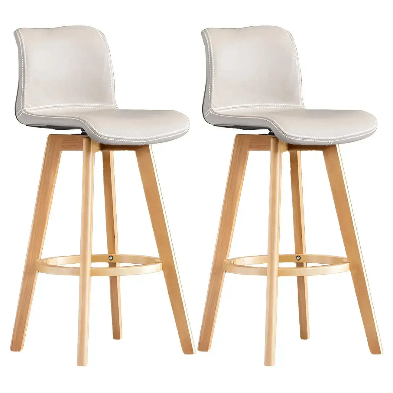 Modern Wooden Bar Stools with Cushioned Backrest for Kitchen Image - 45