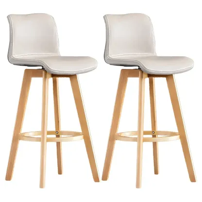 Modern Wooden Bar Stools with Cushioned Backrest for Kitchen Image - 45