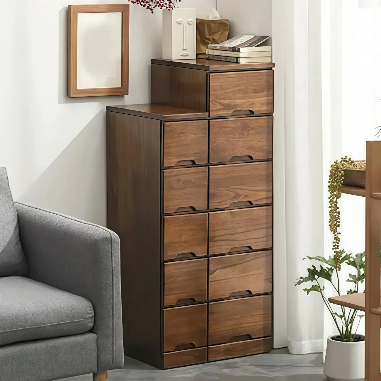 Narrow Walnut Solid Wood Chest Image - 2 | homeyfad