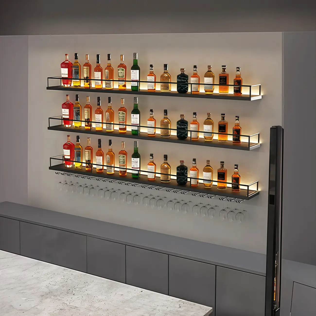 Minimalist Metal Black Wine Rack with Light Image - 1 | homeyfad