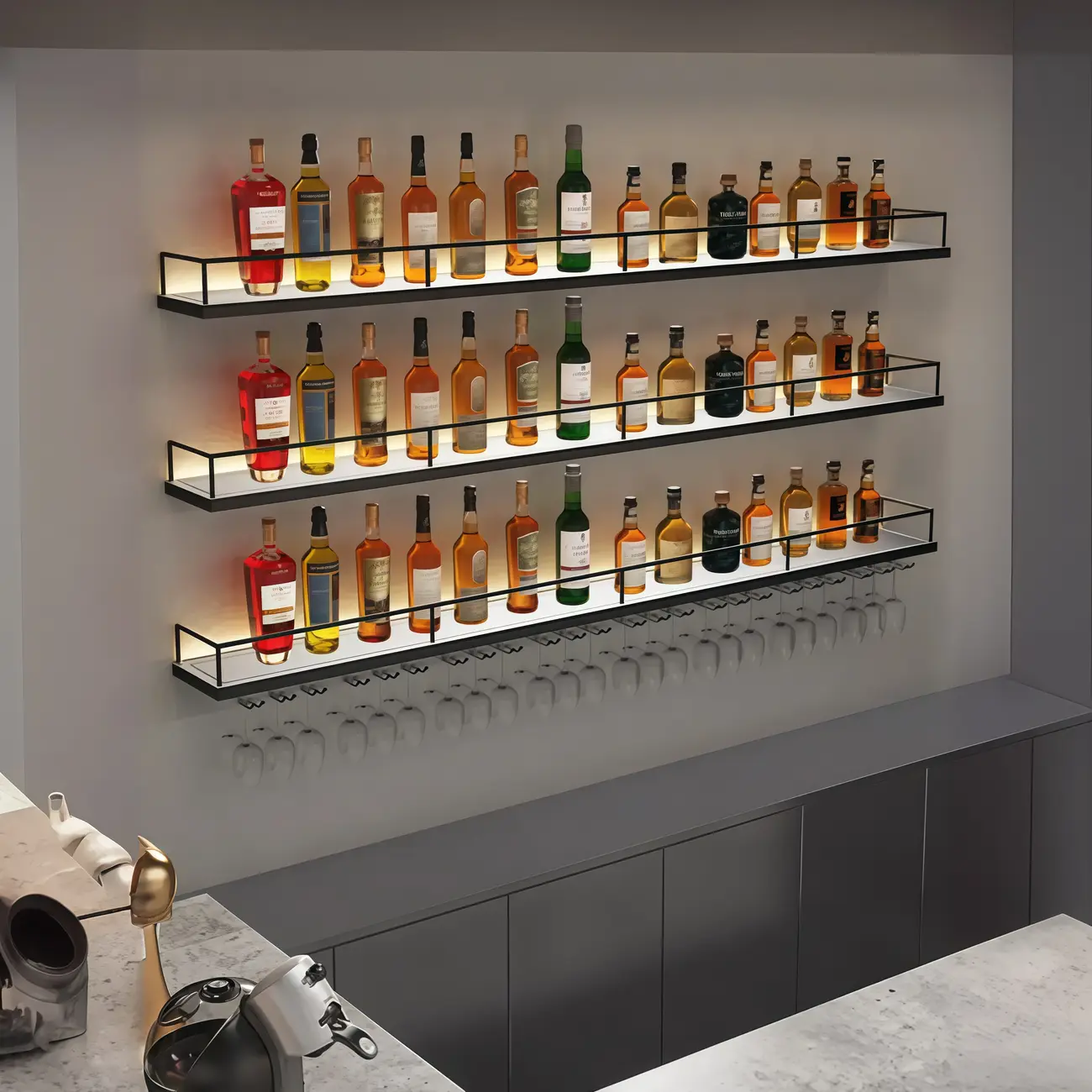 Wall-Mounted Lighting Metal Wine Rack with Hook Image - 2 | homeyfad