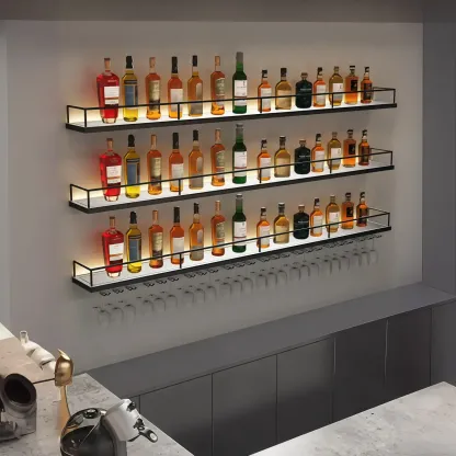 Wall-Mounted Lighting Metal Wine Rack with Hook Image - 2