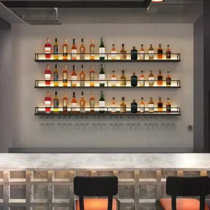 Wall-Mounted Lighting Metal Wine Rack with Hook Image - 4